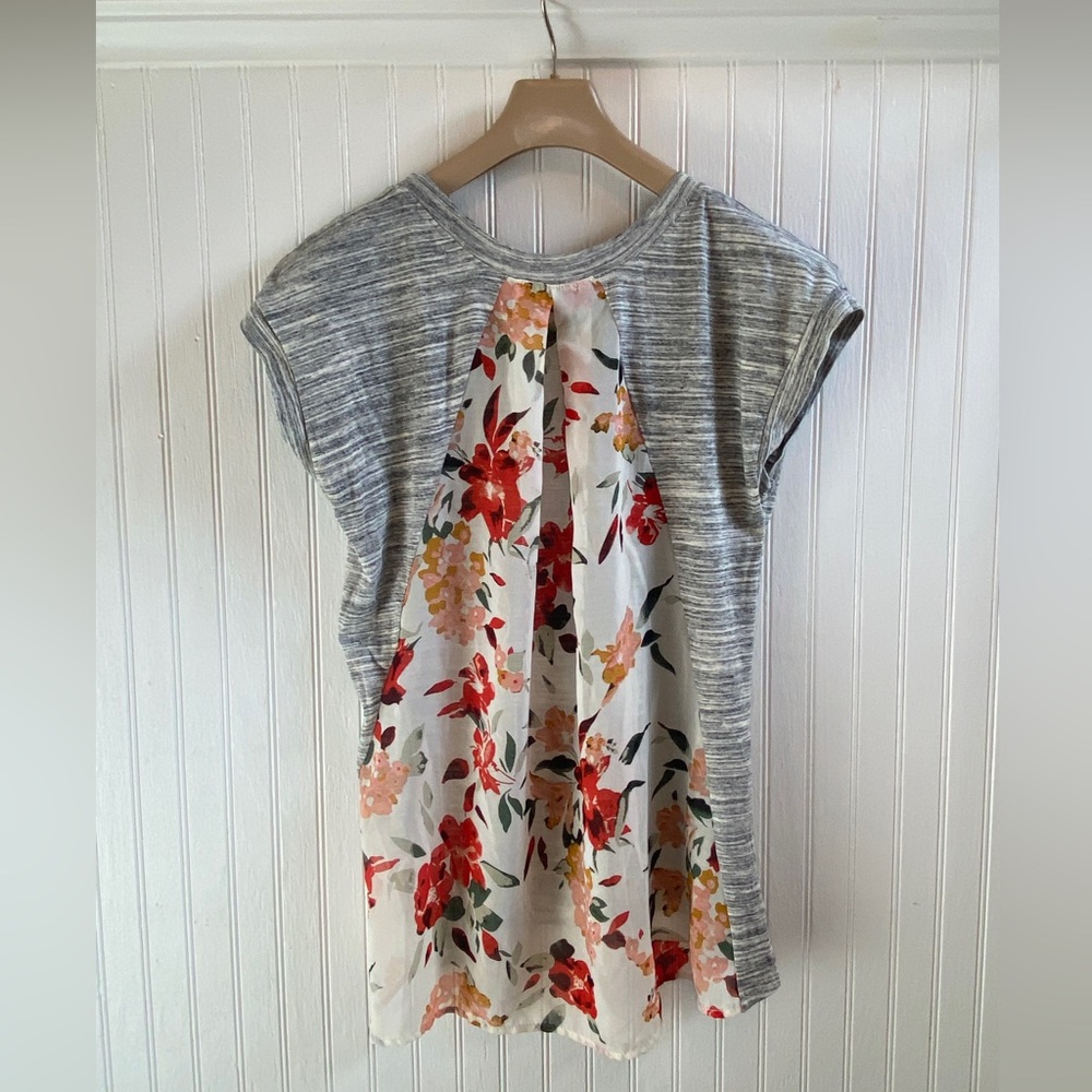 Mixed media grey top with floral back panel